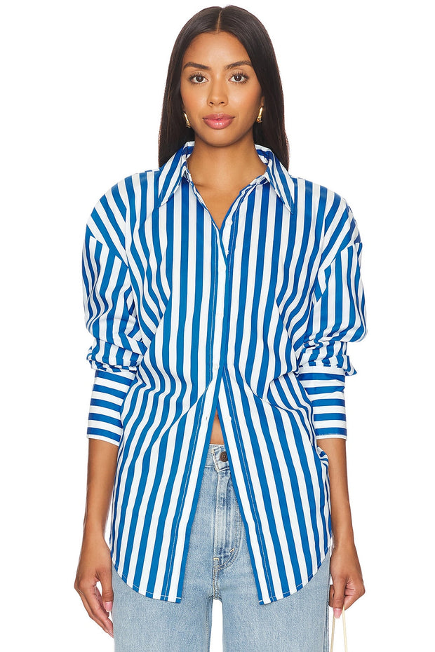 Women's Cotton Blend Button-Up Shirt with Cut-Out Back , White