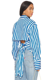 Women's Cotton Blend Button-Up Shirt with Cut-Out Back , White