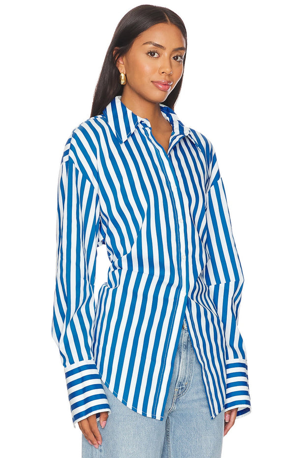 Women's Cotton Blend Button-Up Shirt with Cut-Out Back , White