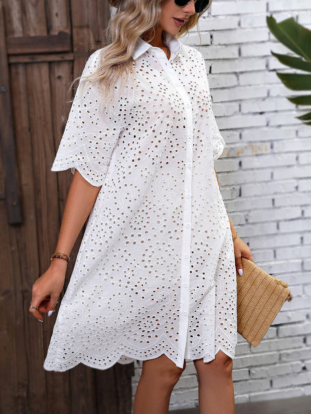 Women's Embroidery Drop Shoulder Dress - High-Quality Handmade Summer Dress in Polyester for Effortless Style-Cramta