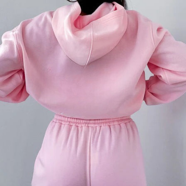 Women's Grey Tracksuit Set - Comfortable Cotton Blend Hoodie and Joggers in Size M