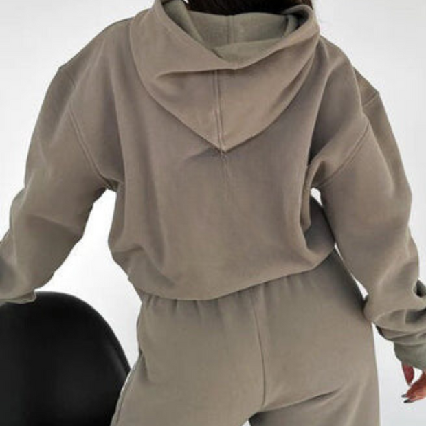 Women's Grey Tracksuit Set - Comfortable Cotton Blend Hoodie and Joggers in Size M