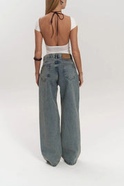 Women's High Waist Transparent Jeans - Chic Blue Cotton Pants in Size M
