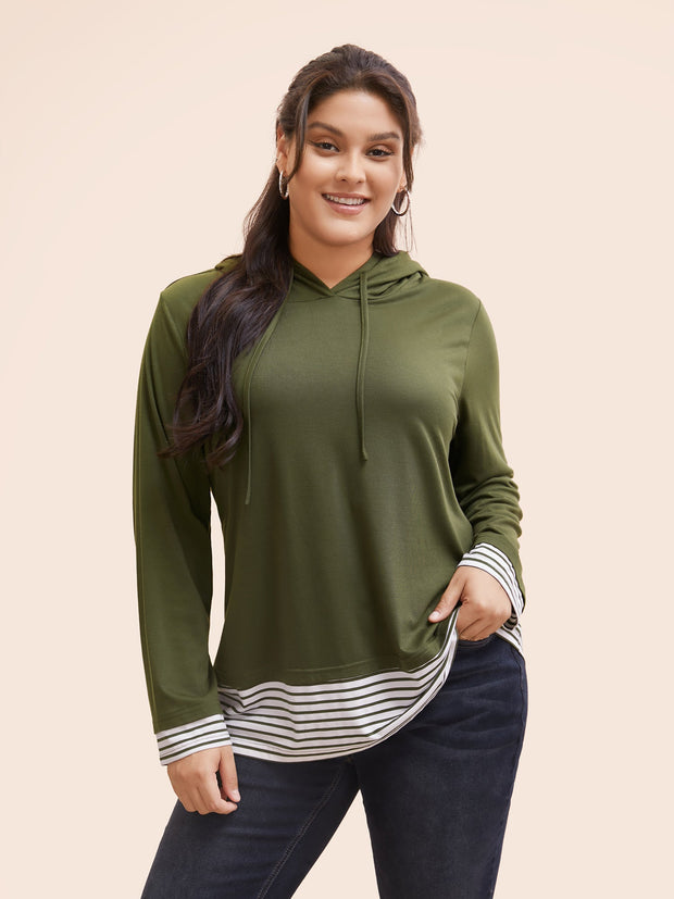 Women's Hooded T-Shirt Striped Size M Cotton 0