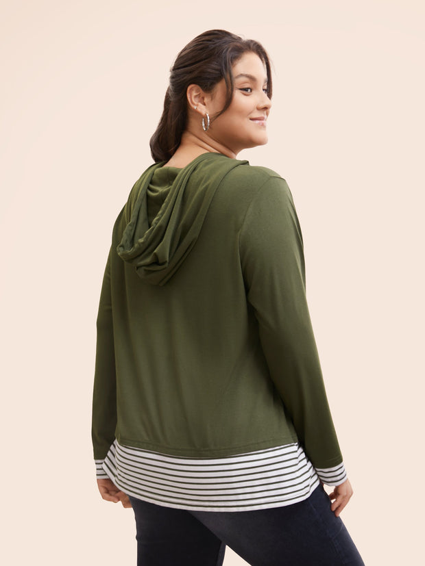 Women's Hooded T-Shirt Striped Size M Cotton 1
