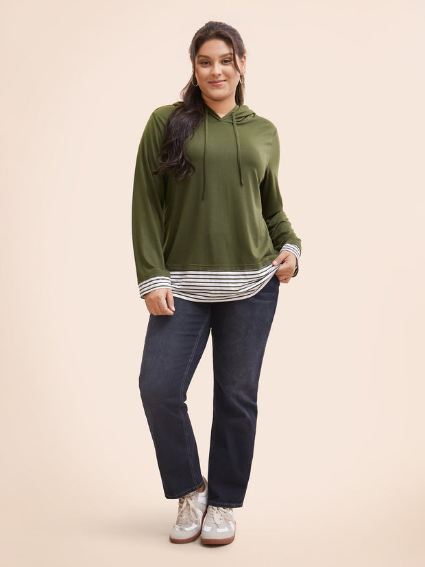 Women's Hooded T-Shirt Striped Size M Cotton 2