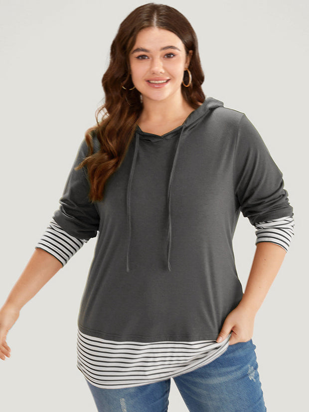 Women's Hooded T-Shirt Striped Size M Cotton 4