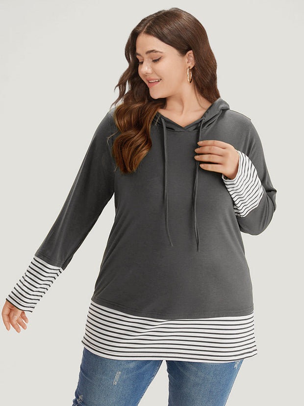 Women's Hooded T-Shirt Striped Size M Cotton 5