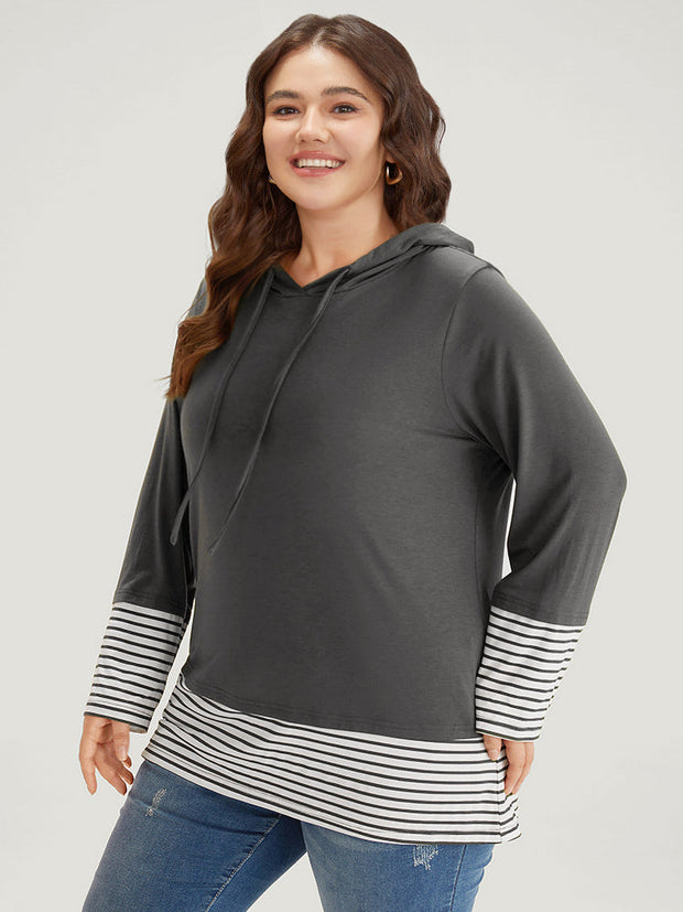 Women's Hooded T-Shirt Striped Size M Cotton 6