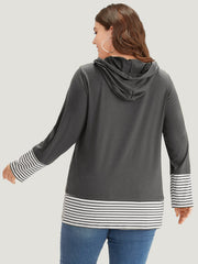 Women's Hooded T-Shirt Striped Size M Cotton 8