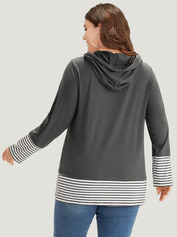 Women's Hooded T-Shirt Striped Size M Cotton 8