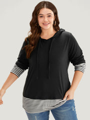 Women's Hooded T-Shirt Striped Size M Cotton 9