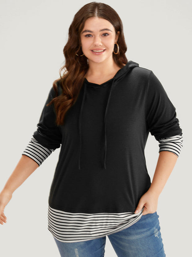 Women's Hooded T-Shirt Striped Size M Cotton 9