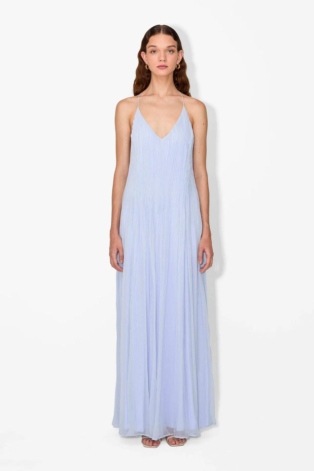 Women's Hydrangea Maxi Dress with Pintuck Detailing – Elegant Viscose Floor-Length Dress