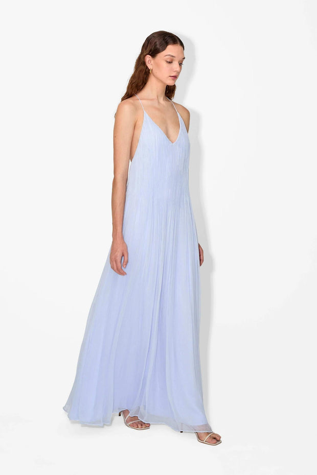 Women's Hydrangea Maxi Dress with Pintuck Detailing – Elegant Viscose Floor-Length Dress