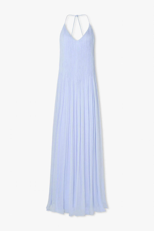 Women's Hydrangea Maxi Dress with Pintuck Detailing – Elegant Viscose Floor-Length Dress