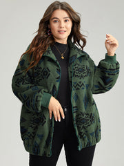 Women's Jacket Black Size M Polyester Geometric Pocket Design 0