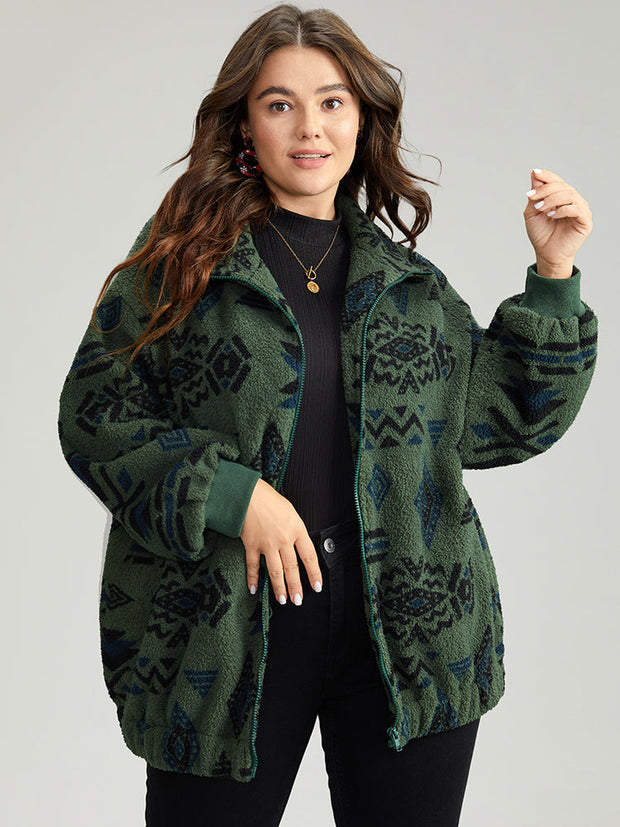 Women's Jacket Black Size M Polyester Geometric Pocket Design 0