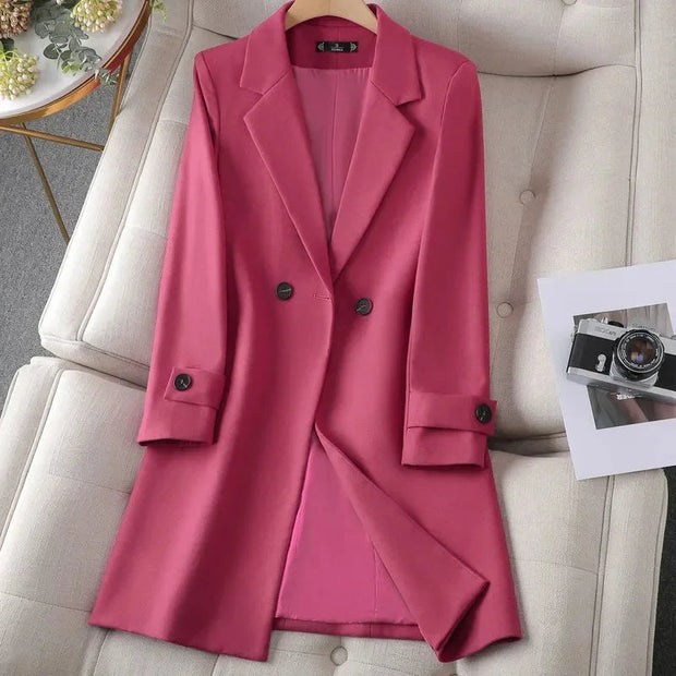 Women's Khaki Blazer Coat - Tailored Fit for Cooler Months, Comfortable Fabric, Stylish Design