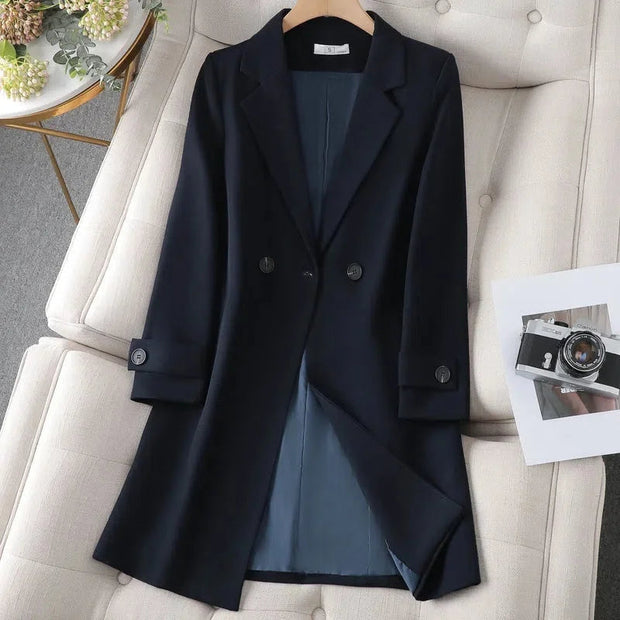 Women's Khaki Blazer Coat - Tailored Fit for Cooler Months, Comfortable Fabric, Stylish Design