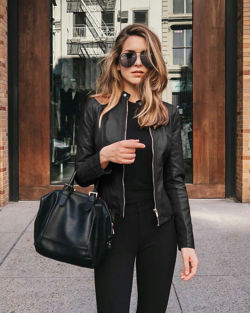 Women's Leather Jacket Black Size M Genuine Leather 0