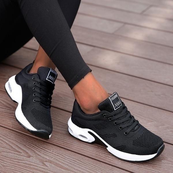 Women's Lightweight Orthopedic Walking Shoes - Black Mesh with Arch Support, Slip-On Design, Size 8