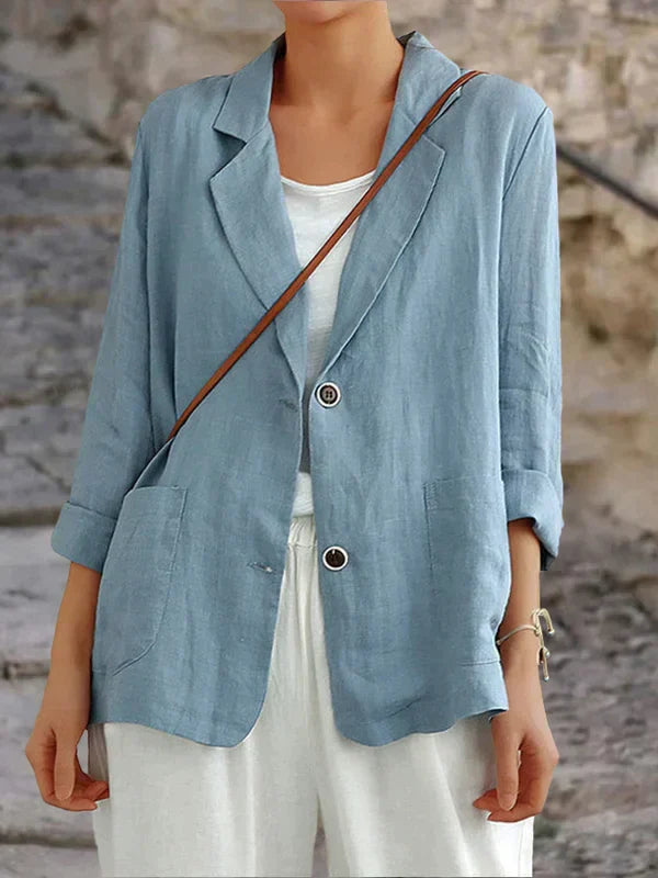 Women's Linen Casual Blazer - Lightweight Relaxed Fit for Versatile Everyday Style