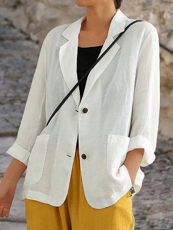 Women's Linen Casual Blazer - Lightweight Relaxed Fit for Versatile Everyday Style