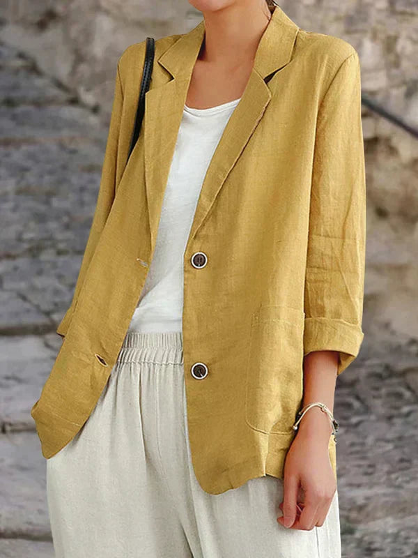 Women's Linen Casual Blazer - Lightweight Relaxed Fit for Versatile Everyday Style
