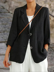 Women's Linen Casual Blazer - Lightweight Relaxed Fit for Versatile Everyday Style