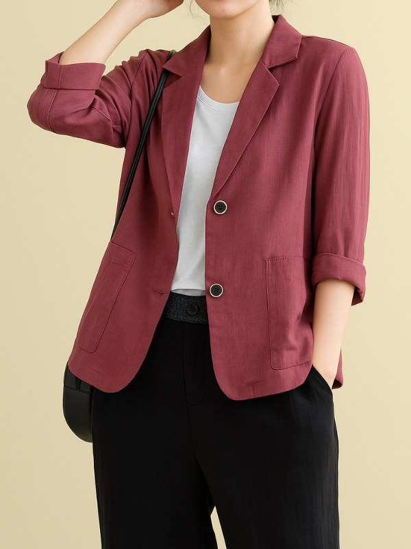 Women's Linen Casual Blazer - Lightweight Relaxed Fit for Versatile Everyday Style