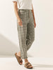 Women's Linen Pants with Tapered Fit and Button Fly Closure – Comfortable Checked Trousers