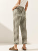 Women's Linen Pants with Tapered Fit and Button Fly Closure – Comfortable Checked Trousers
