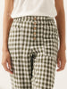 Women's Linen Pants with Tapered Fit and Button Fly Closure – Comfortable Checked Trousers