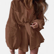 Women's Linen Two Piece Lounge Set - Tailored Top and Matching Trousers, Breathable Co Ord Set for Effortless Style
