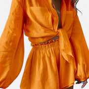 Women's Linen Two Piece Lounge Set - Tailored Top and Matching Trousers, Breathable Co Ord Set for Effortless Style