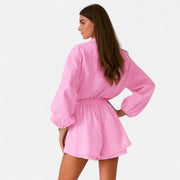 Women's Linen Two Piece Lounge Set - Tailored Top and Matching Trousers, Breathable Co Ord Set for Effortless Style