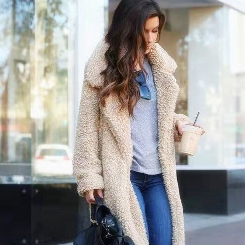 Women's Long Teddy Coat in Plush Fleece - Warm Winter Coat for Women, Flattering Silhouette, Ideal for Casual Outings and Layering 0