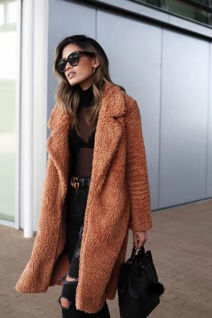 Women's Long Teddy Coat in Plush Fleece - Warm Winter Coat for Women, Flattering Silhouette, Ideal for Casual Outings and Layering 6