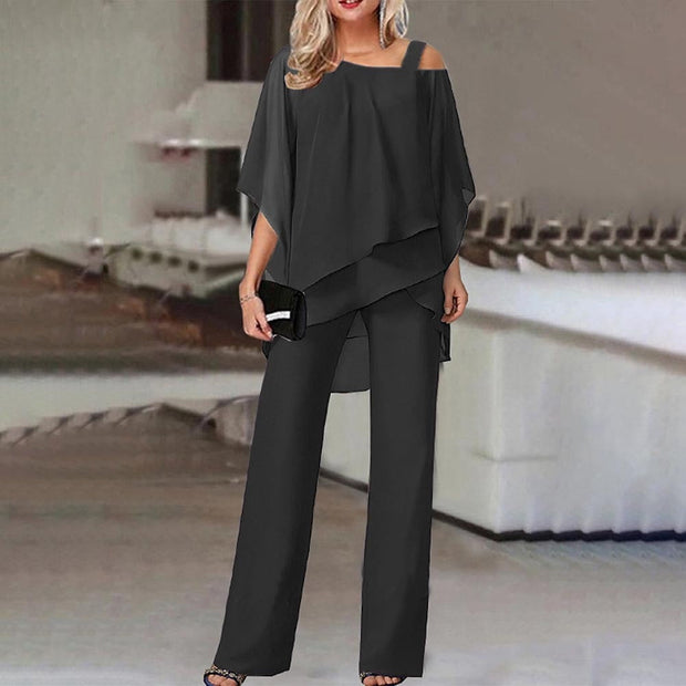 Women's Loungewear Set Cold Shoulder Black Size M Polyester Two Piece Set 0