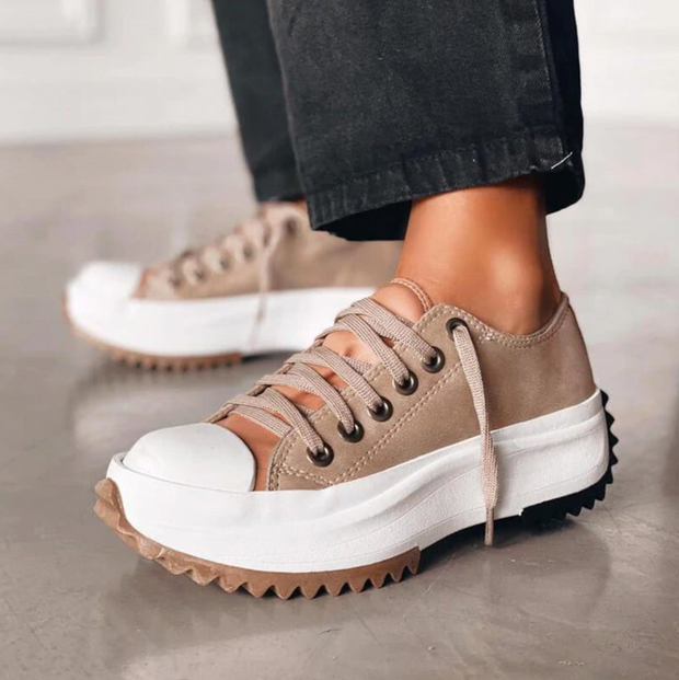Women's Platform Sneakers in White - Stylish and Comfortable Mesh and Faux Leather Design