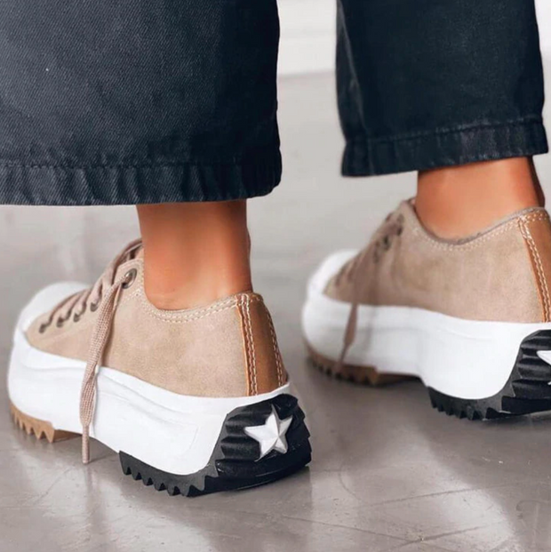 Women's Platform Sneakers in White - Stylish and Comfortable Mesh and Faux Leather Design