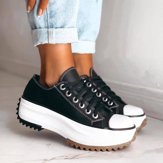 Women's Platform Sneakers in White - Stylish and Comfortable Mesh and Faux Leather Design