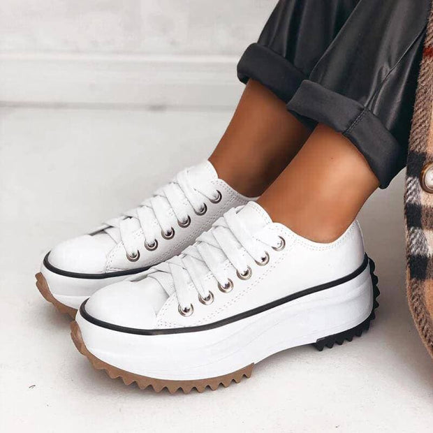 Women's Platform Sneakers in White - Stylish and Comfortable Mesh and Faux Leather Design