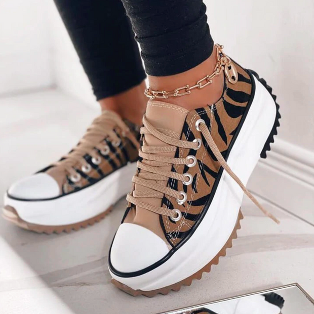 Women's Platform Sneakers in White - Stylish and Comfortable Mesh and Faux Leather Design