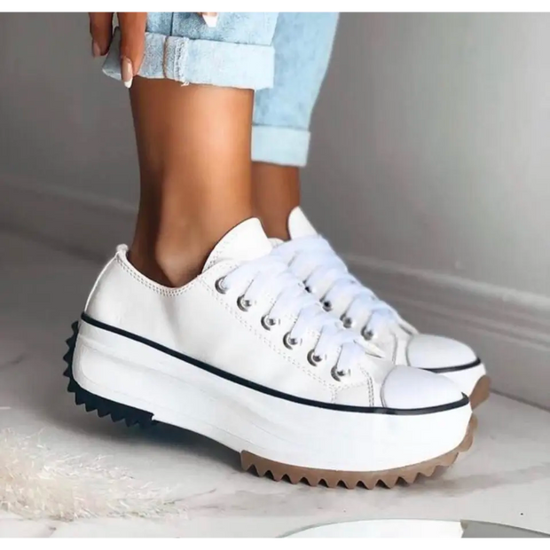Women's Platform Sneakers in White - Stylish and Comfortable Mesh and Faux Leather Design