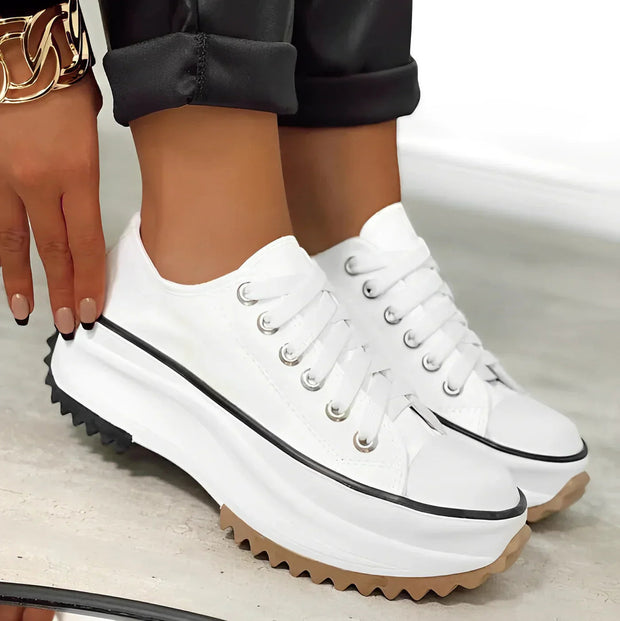Women's Platform Sneakers in White - Stylish and Comfortable Mesh and Faux Leather Design