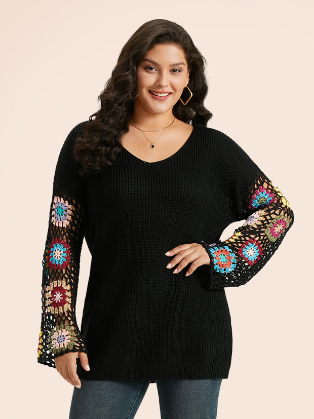 Women's Pullover Sweater Floral Embroidered Size M Cotton 0