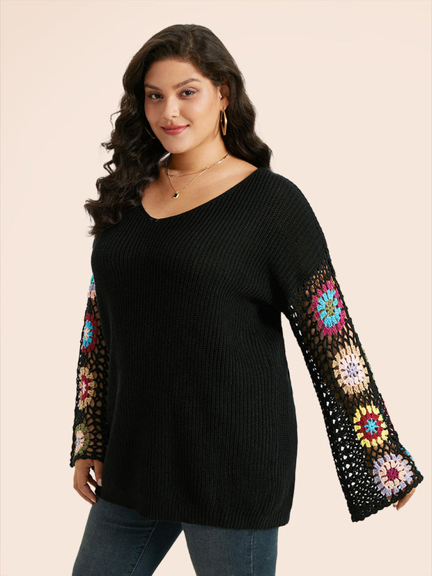 Women's Pullover Sweater Floral Embroidered Size M Cotton 1
