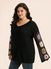 Women's Pullover Sweater Floral Embroidered Size M Cotton 1